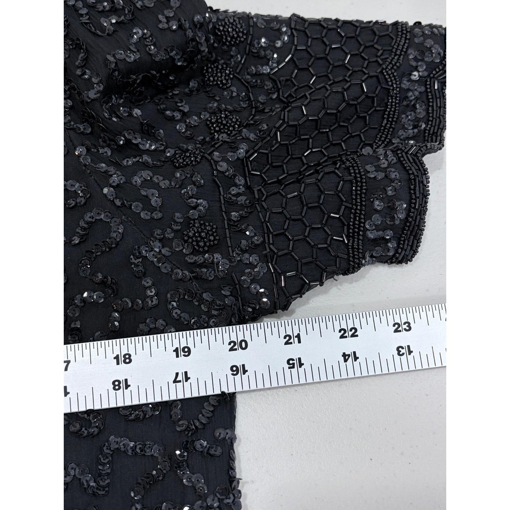 Brilliante by JA Vintage 80s Black Silk Beaded Sequin Cocktail Dress L - Picture 9 of 13